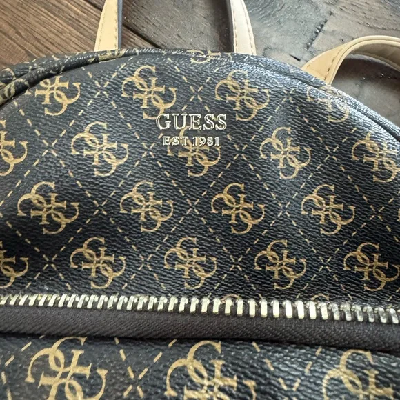 GUESS Monogram Leather Backpack in Brown and Tan - Picture 7 of 16
